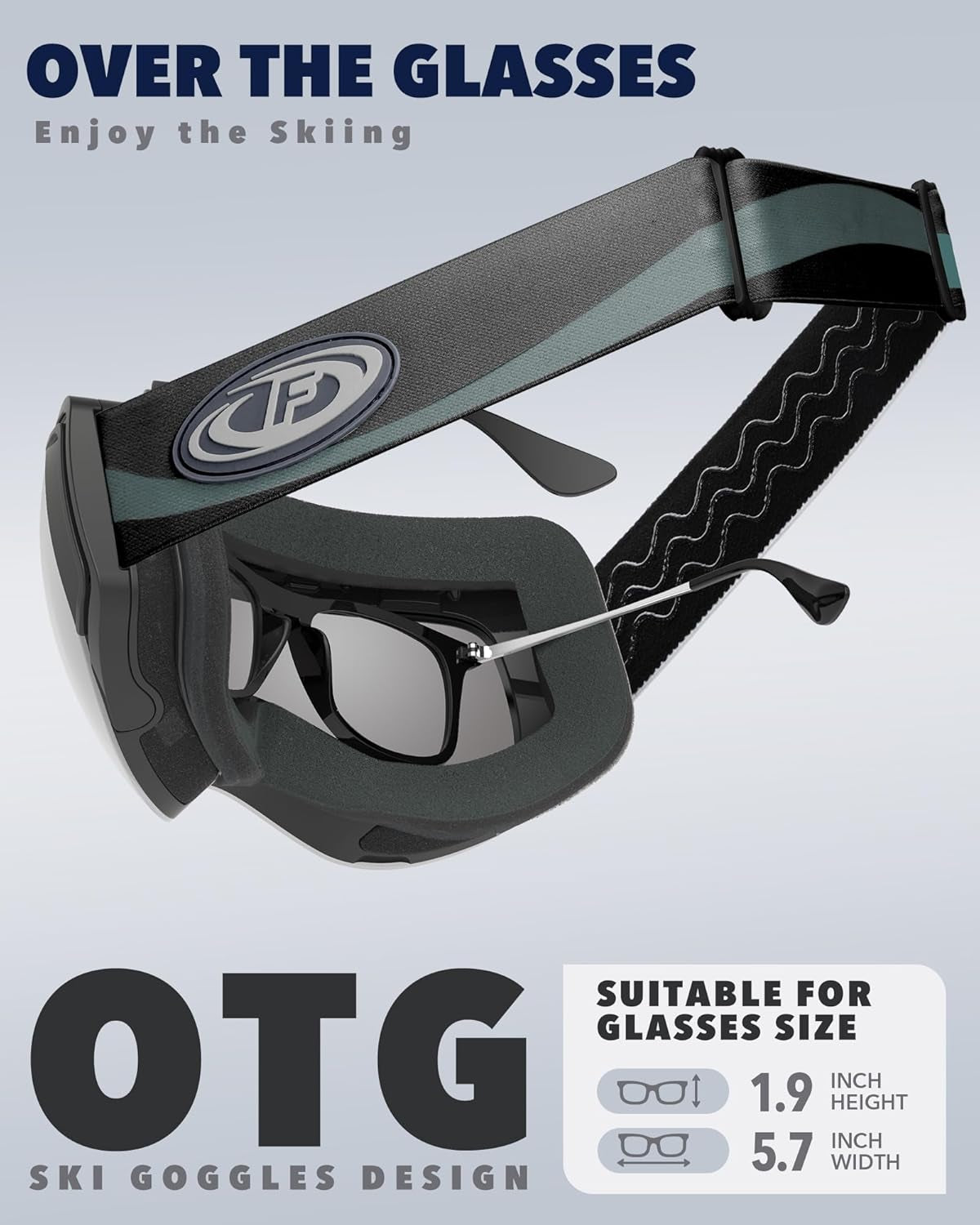 OTG Ski Goggles for Men, Women, Adults & Youth - Anti-Fog Dual Lens, 100% UV Protection, Interchangeable Magnetic Lenses - Over Glasses Snowboard Goggles (Black Frame, Silver Lens VLT 12%)