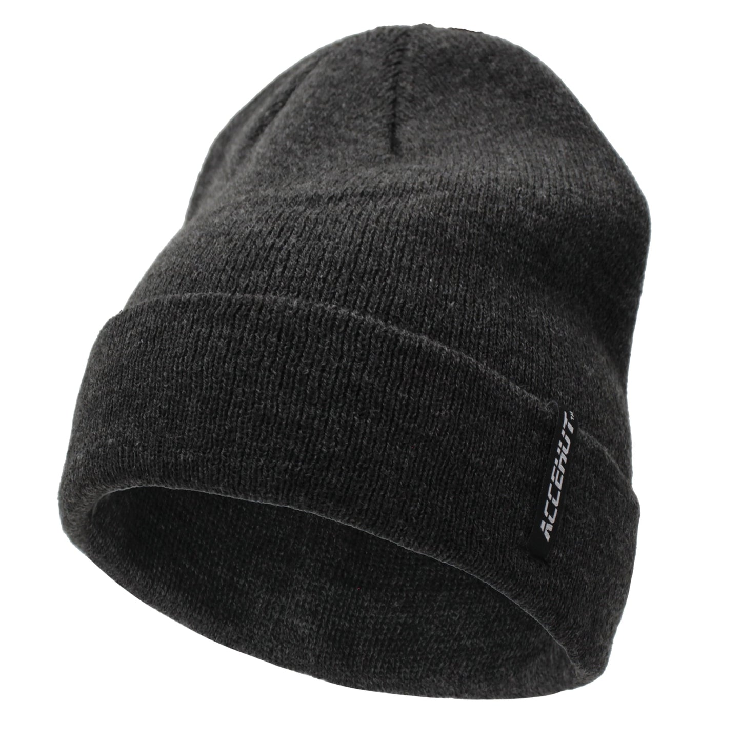 Unisex Acrylic Knit Beanie - Cozy Winter Ski Cap in Solid Colors for Men & Women - Stretchy Cuffed Skull Hat for Warmth and Style Dark Grey