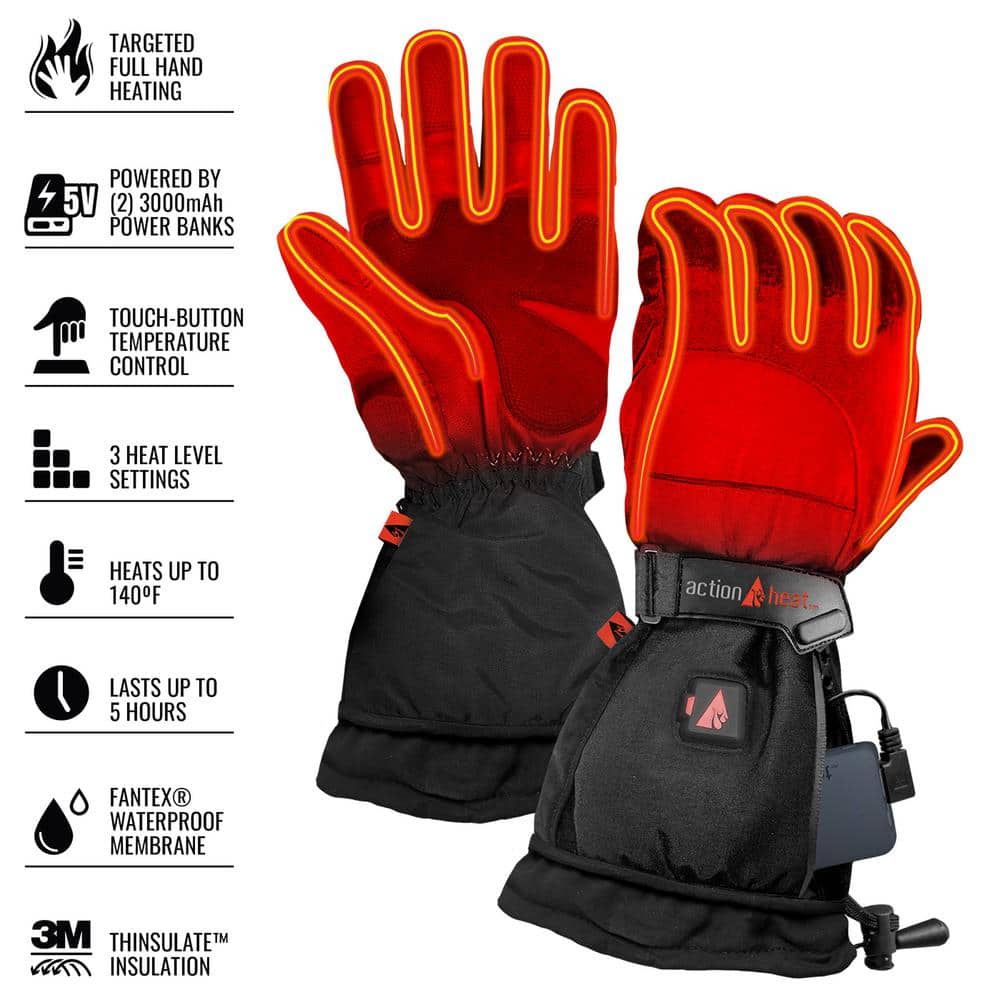 Men's Large Black 5-Volt Battery Heated Snow Gloves