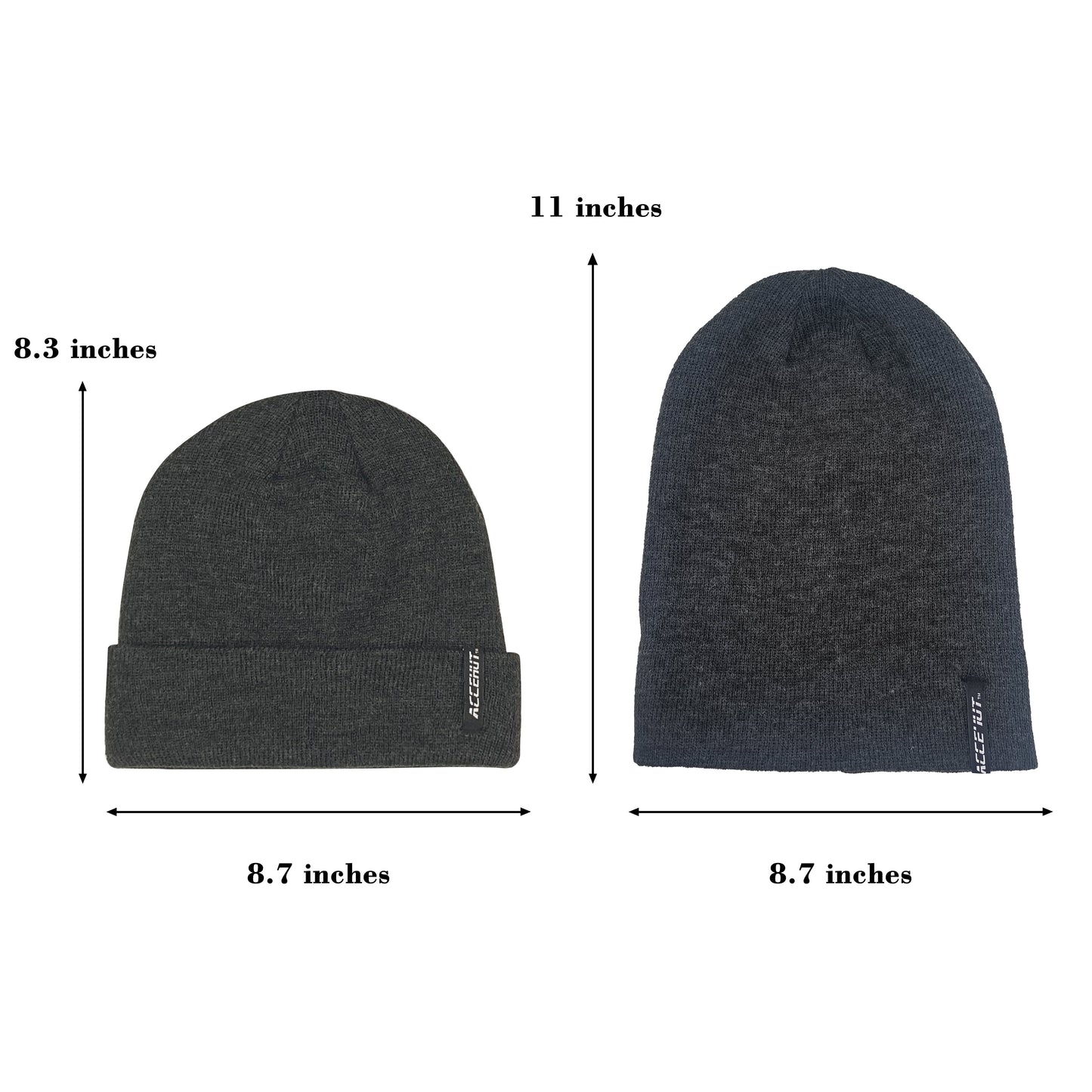 Unisex Acrylic Knit Beanie - Cozy Winter Ski Cap in Solid Colors for Men & Women - Stretchy Cuffed Skull Hat for Warmth and Style Dark Grey