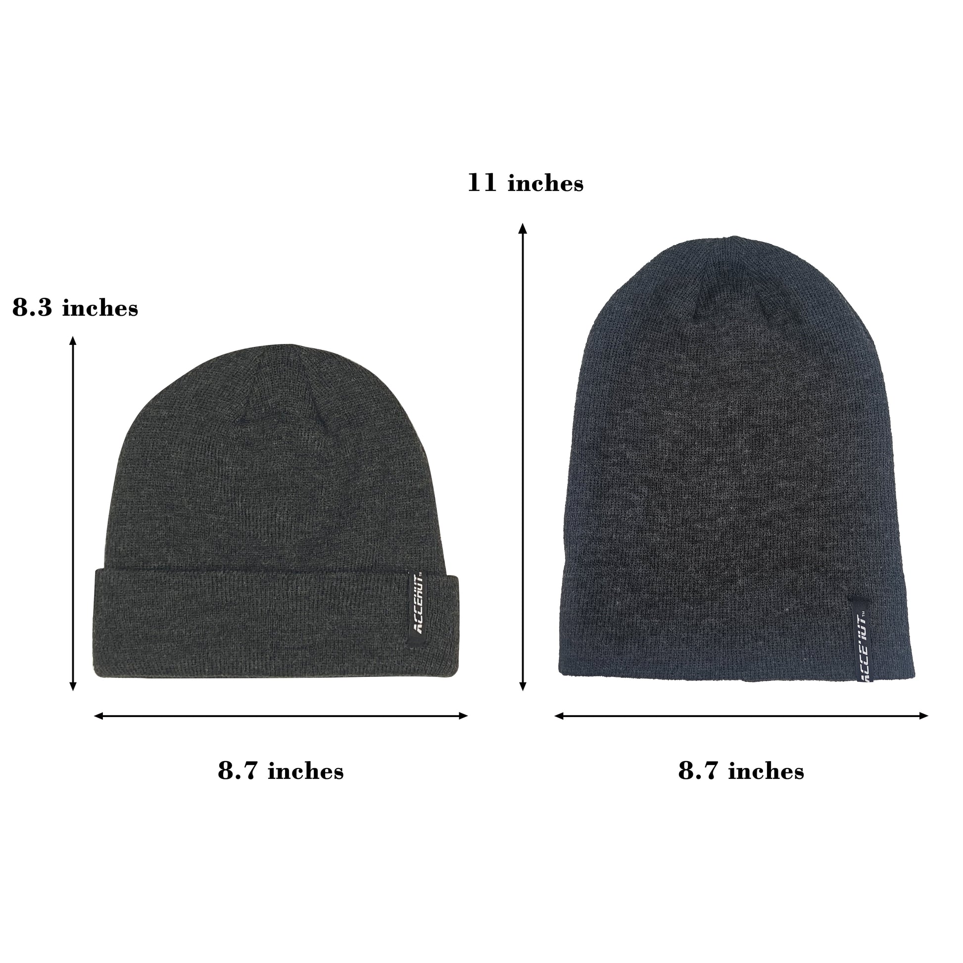 Unisex Acrylic Knit Beanie - Cozy Winter Ski Cap in Solid Colors for Men & Women - Stretchy Cuffed Skull Hat for Warmth and Style Dark Grey