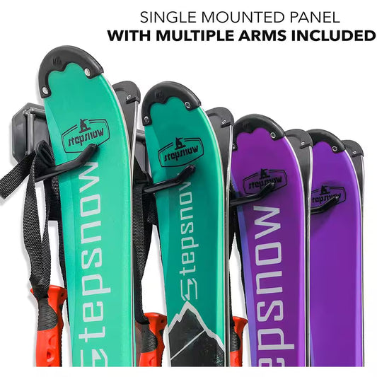 RAXGO Wall Mounted Ski Storage Rack - Heavy Duty Garage Organizer Holds 4 Pairs of Skis, Poles or Snowboards - 300lbs Capacity, Scratch-Proof Padded Hooks (Black)