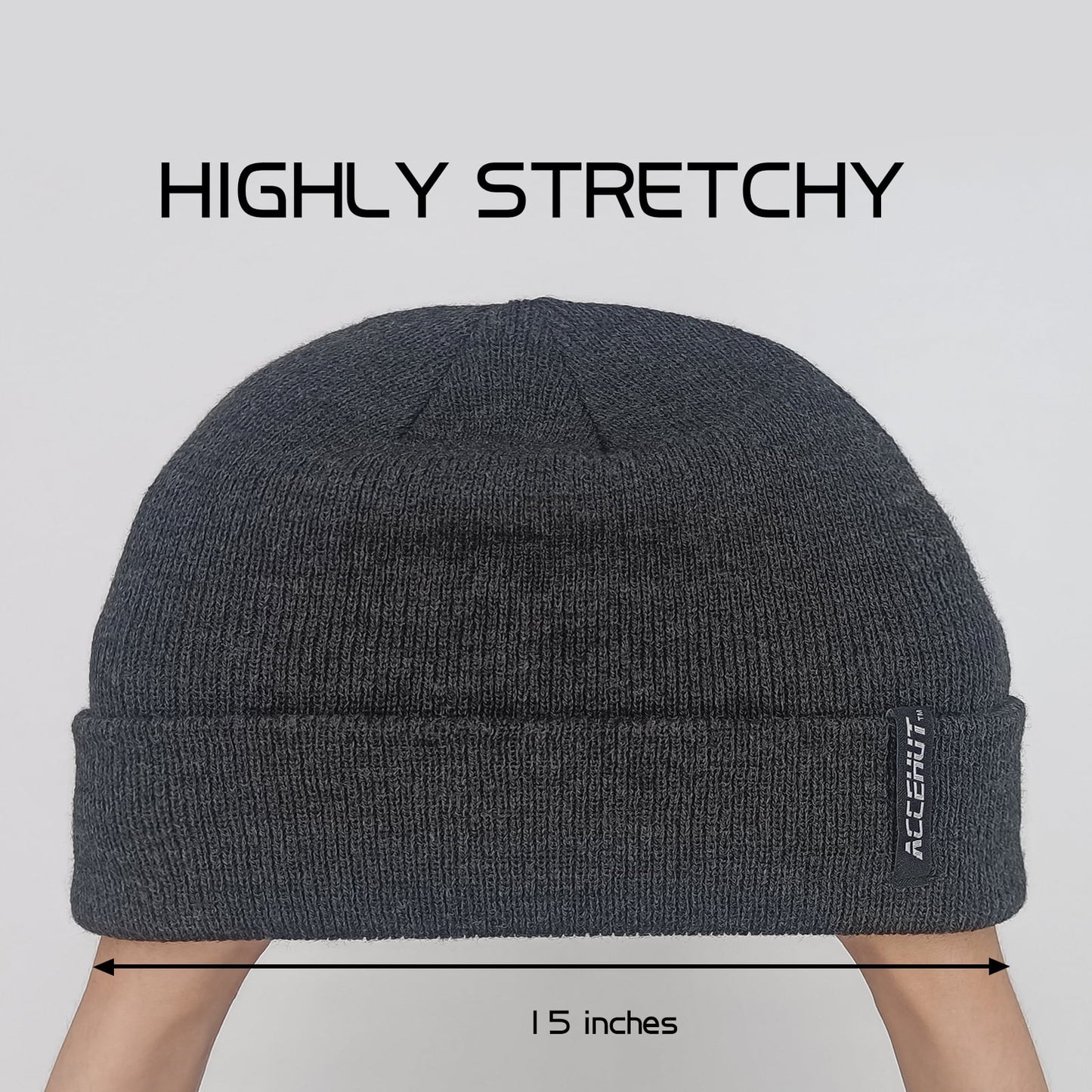 Unisex Acrylic Knit Beanie - Cozy Winter Ski Cap in Solid Colors for Men & Women - Stretchy Cuffed Skull Hat for Warmth and Style Dark Grey