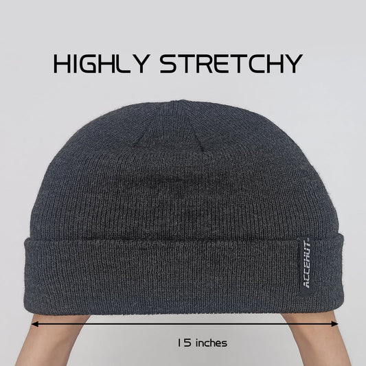 Unisex Acrylic Knit Beanie - Cozy Winter Ski Cap in Solid Colors for Men & Women - Stretchy Cuffed Skull Hat for Warmth and Style Dark Grey