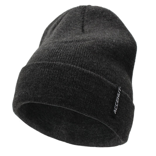 Unisex Acrylic Knit Beanie - Cozy Winter Ski Cap in Solid Colors for Men & Women - Stretchy Cuffed Skull Hat for Warmth and Style Dark Grey